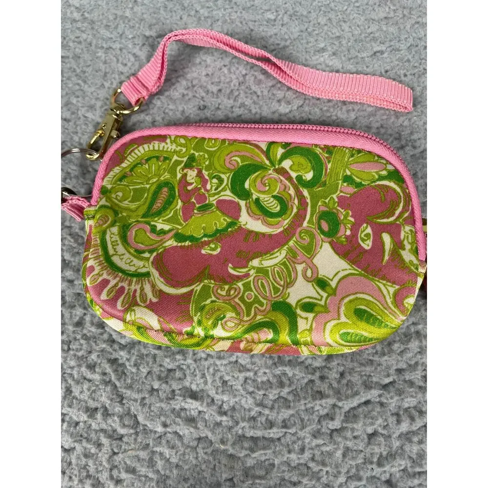 Lilly Pulitzer Green Pink Camera Case Womens Wallet Wristlet